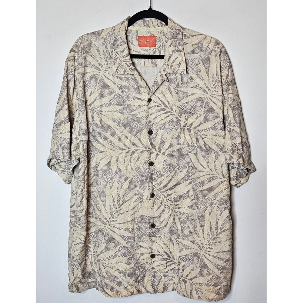 Tommy Bahama 100% Silk Tropical Palm‎ Print Button Up Shirt Mens XL Resortwear